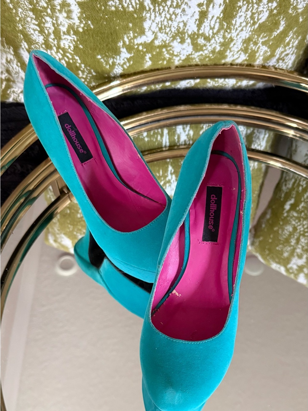 Dollhouse Teal Platform Pumps with Pink Lining - Picture 6 of 6